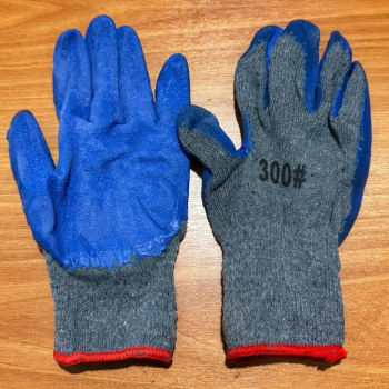Перчатки хб с вспененным латексным обливом (серый/синий) каучук - ООО "СИЗ" 