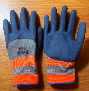 Перчатки нейлоновые со вспененным латексом (синий с серым в оранжевую полоску) - ООО "СИЗ-ЕКБ" 